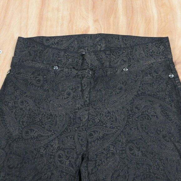 JOSEPH RIBKOFF Black and Gold Paisley Print Pants Waist Size 28 PULL ON Trousers - Picture 3 of 11